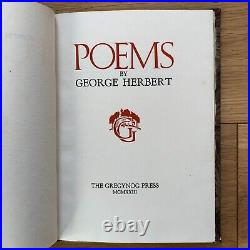 1923 Poems, George Herbert 1 of 300 Limited Gwasg Gregynog Press Book 1st Ed