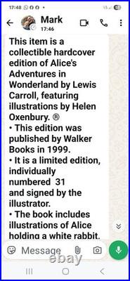 Alice In Wonderland Rare Limited Edition. Signed, Copy 31