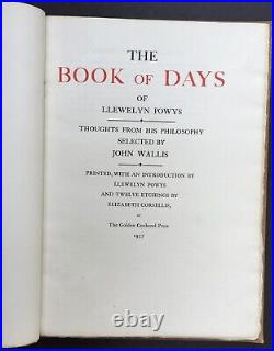 Book of Days of Llewelyn Powys GOLDEN COCKEREL PRESS 1st LTD Edn 1937 Zaehnsdorf