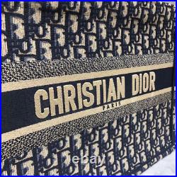 CHRISTIAN DIOR Book Tote Bag Blue Oblique Embroidery Small Size For Women