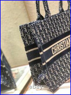 Christian Dior Book Tote Small Bag Blue Canvas Embroidery For Women