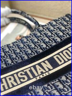 Christian Dior Book Tote Small Bag Blue Canvas Embroidery For Women