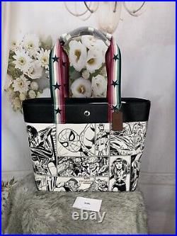 Coach Marvel Comic Book Black White Leather Tote Bag Limited Edition NWTS $398