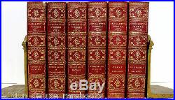 SMOLLETT'S WORKS Beautiful Leather Bound ANTIQUE OLD BOOKS Decorator Set RED VTG