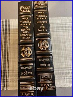 Signed Easton Press War Stories 2 Volume Matched Set Oliver North Free Ship