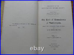 The Book of Remembrance Southampton Record Society 1927/30 3 Vols H. Gidden