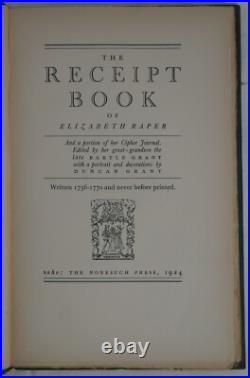 The Receipt Book of Elizabeth Raper 1924 Nonesuch Press limited edition