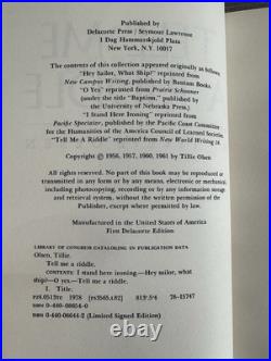 Tillie Olsen Signed Limited Edition #36/100 Tell Me A Riddle with Slipcase Tillie Olsen Signed Limited Edition #36/100 Tell Me A Riddle with Slipcase