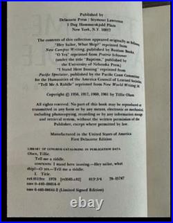 Tillie Olsen Signed Limited Edition #36/100 Tell Me A Riddle with Slipcase