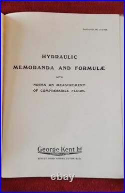Vintage Book Hydraulic Memoranda And Formulae By George Kent Ltd Limited Edition