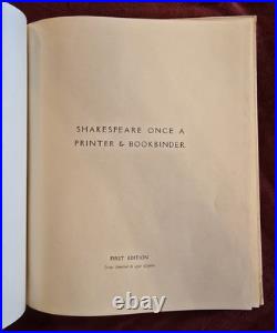 Vintage Book SHAKESPEARE ONCE A PRINTER & BOOKMAN By W. Jaggard Ltd 1st Edition