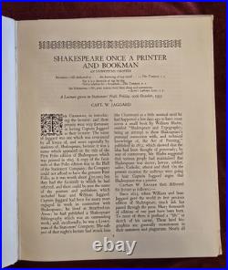 Vintage Book SHAKESPEARE ONCE A PRINTER & BOOKMAN By W. Jaggard Ltd 1st Edition
